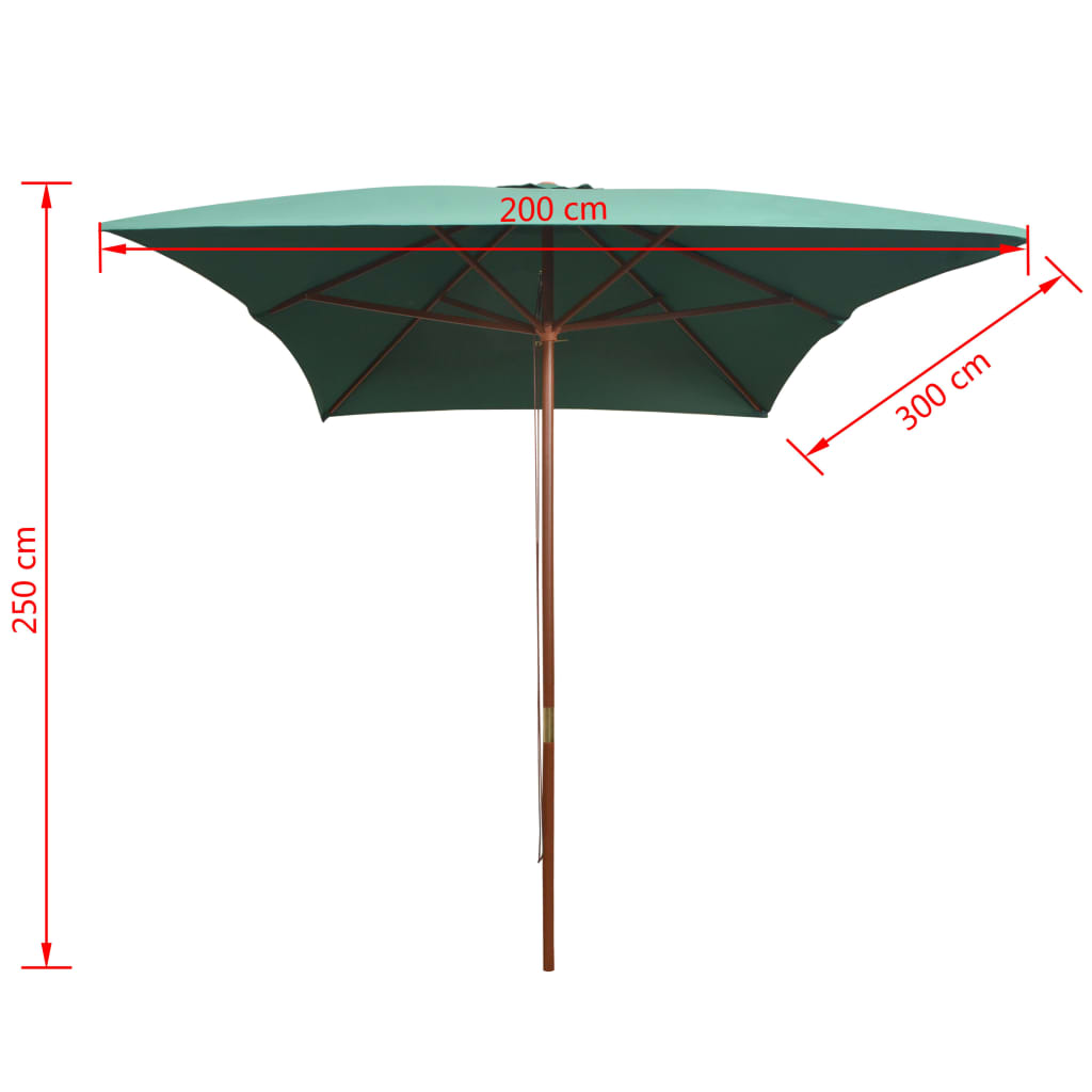 Parasol 200x300 cm mât en bois vert