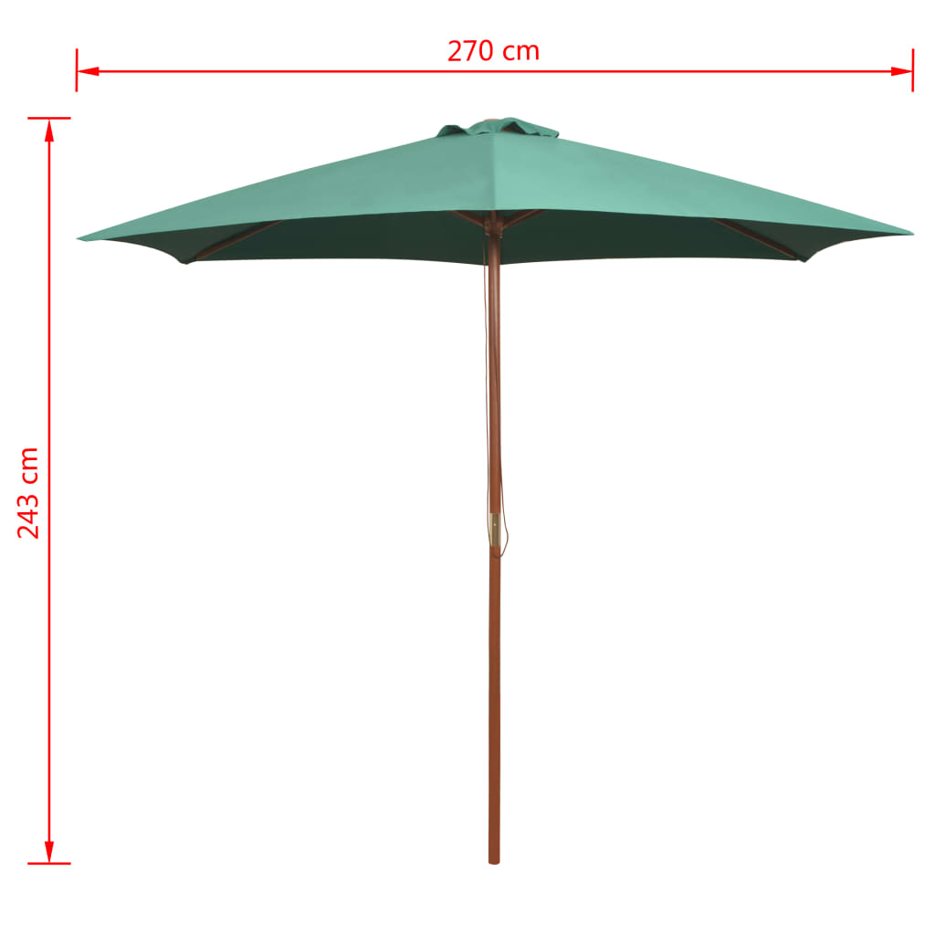 Parasol 270×270 cm mât en bois vert