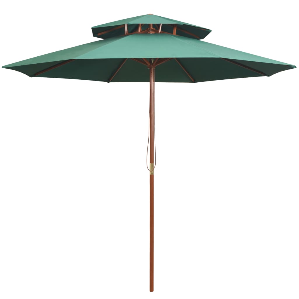 Parasol double pont 270×270 cm mât en bois vert