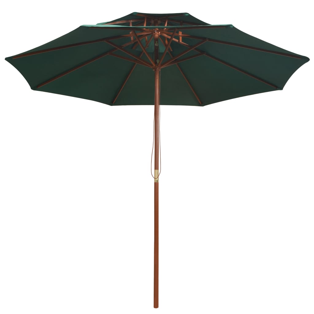 Parasol double pont 270×270 cm mât en bois vert