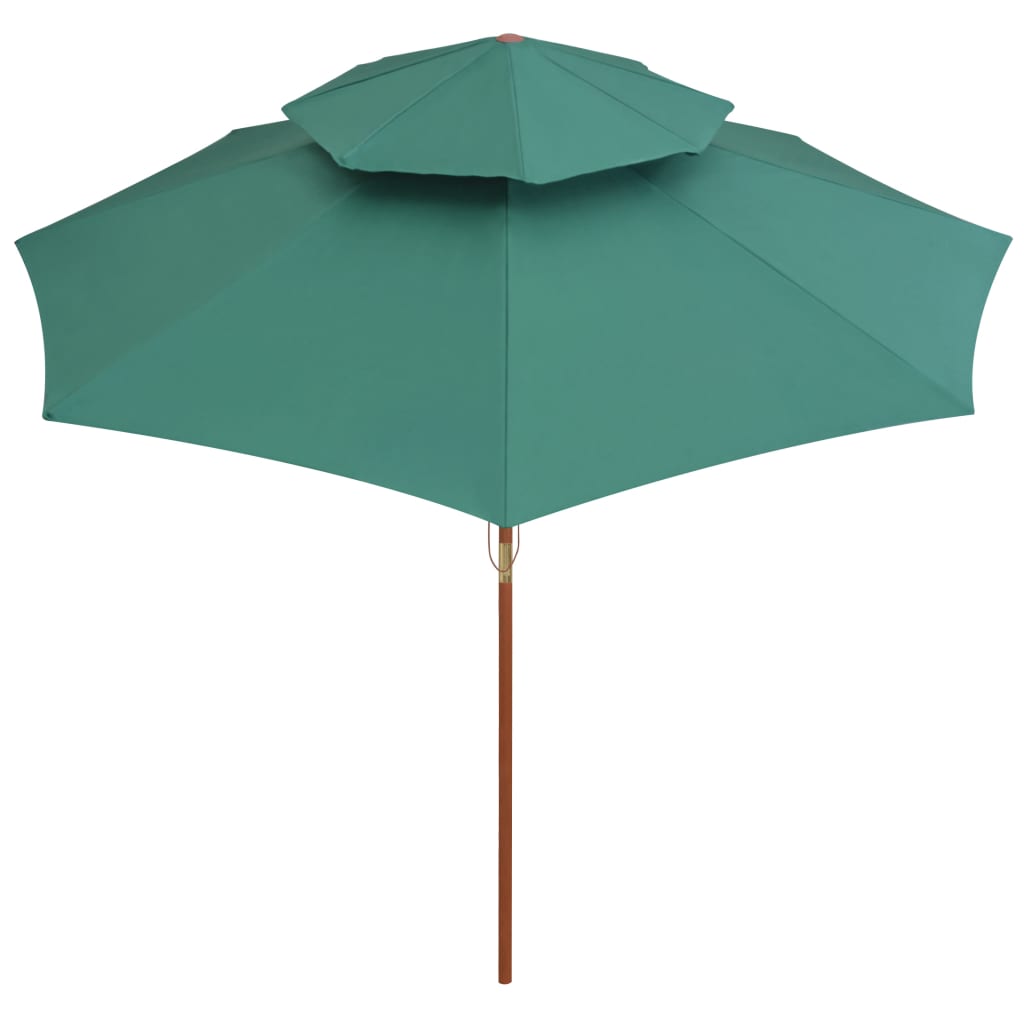 Parasol double pont 270×270 cm mât en bois vert