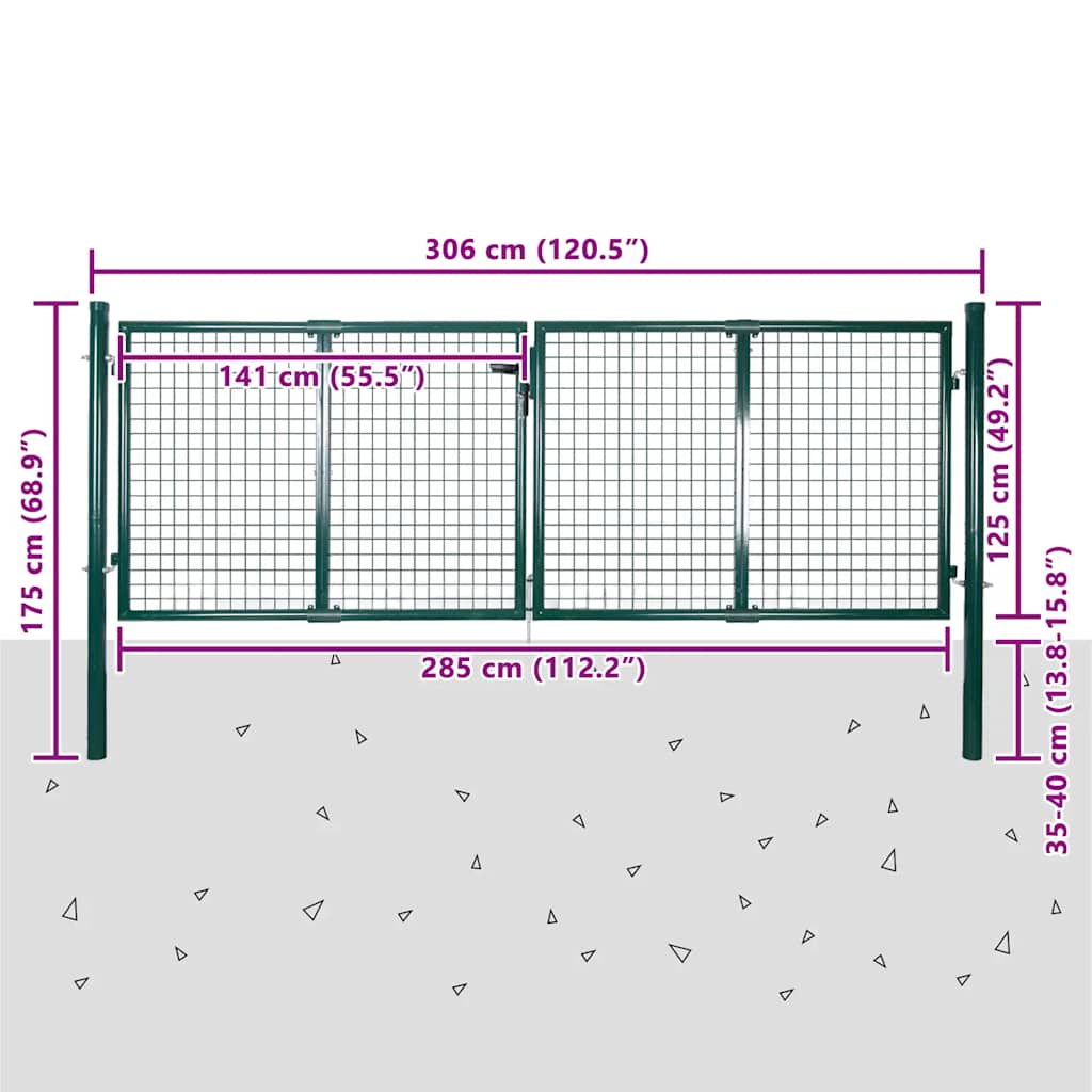 Zauntor Stahl 300x125 cm Grün
