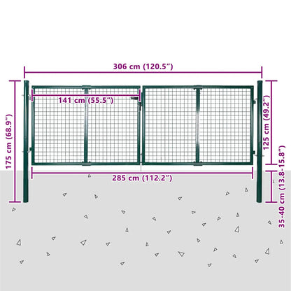Zauntor Stahl 300x125 cm Grün