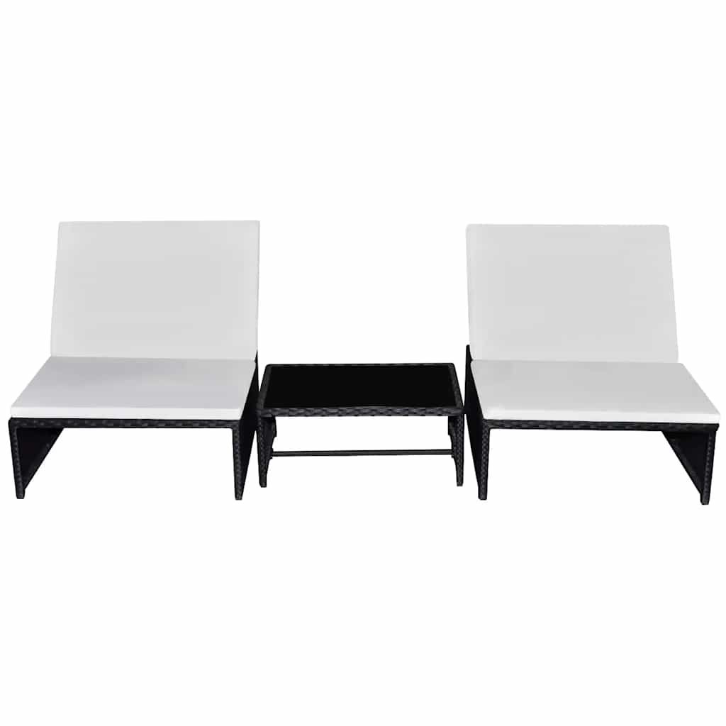 Outdoor-Lehnstühle 2 Stk. mit Tisch Schwarz Poly-Rattan