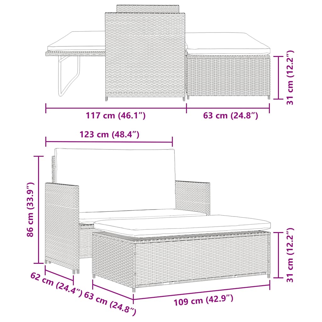 Gartensofa Poly Rattan Braun