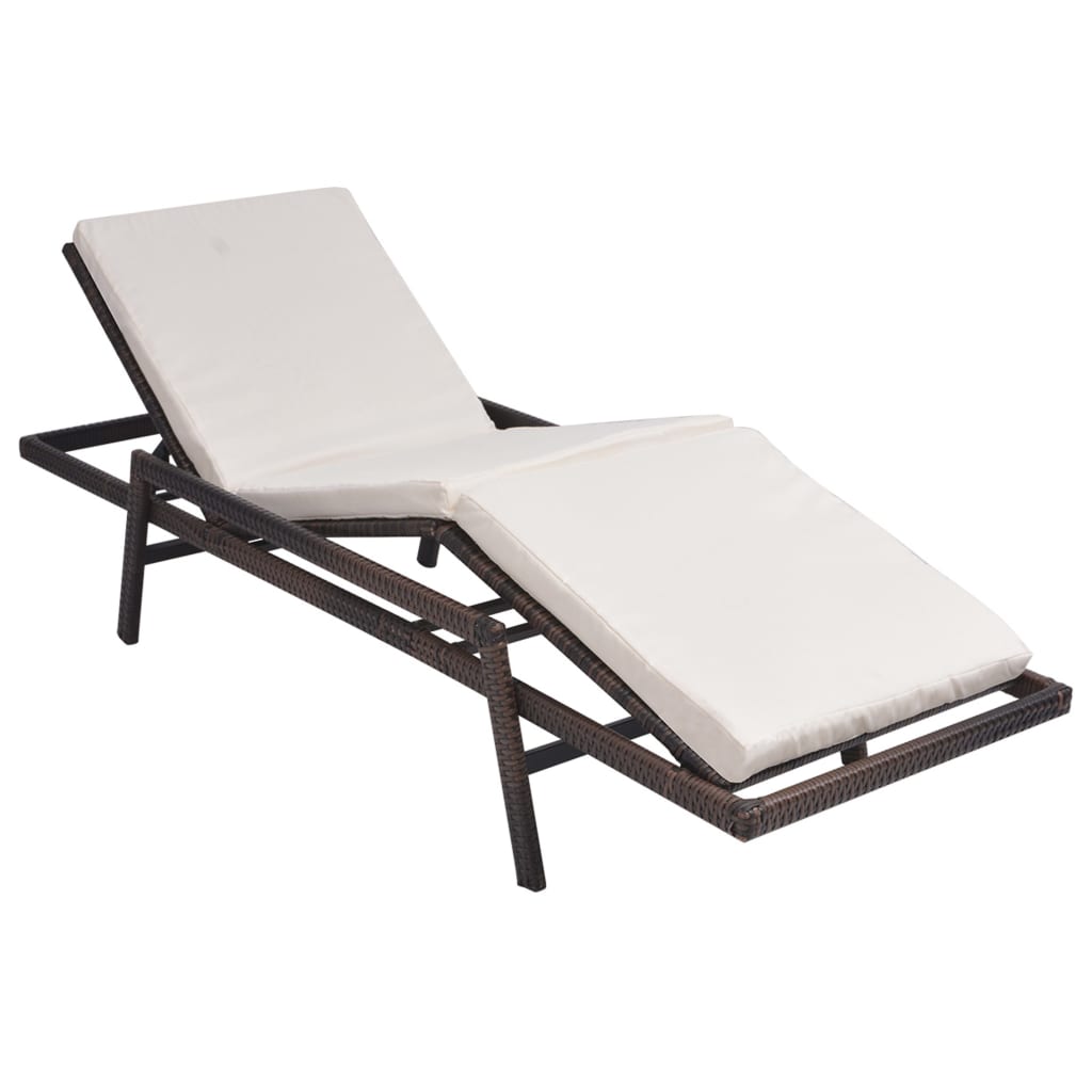 Bain de soleil avec coussin poly rotin marron