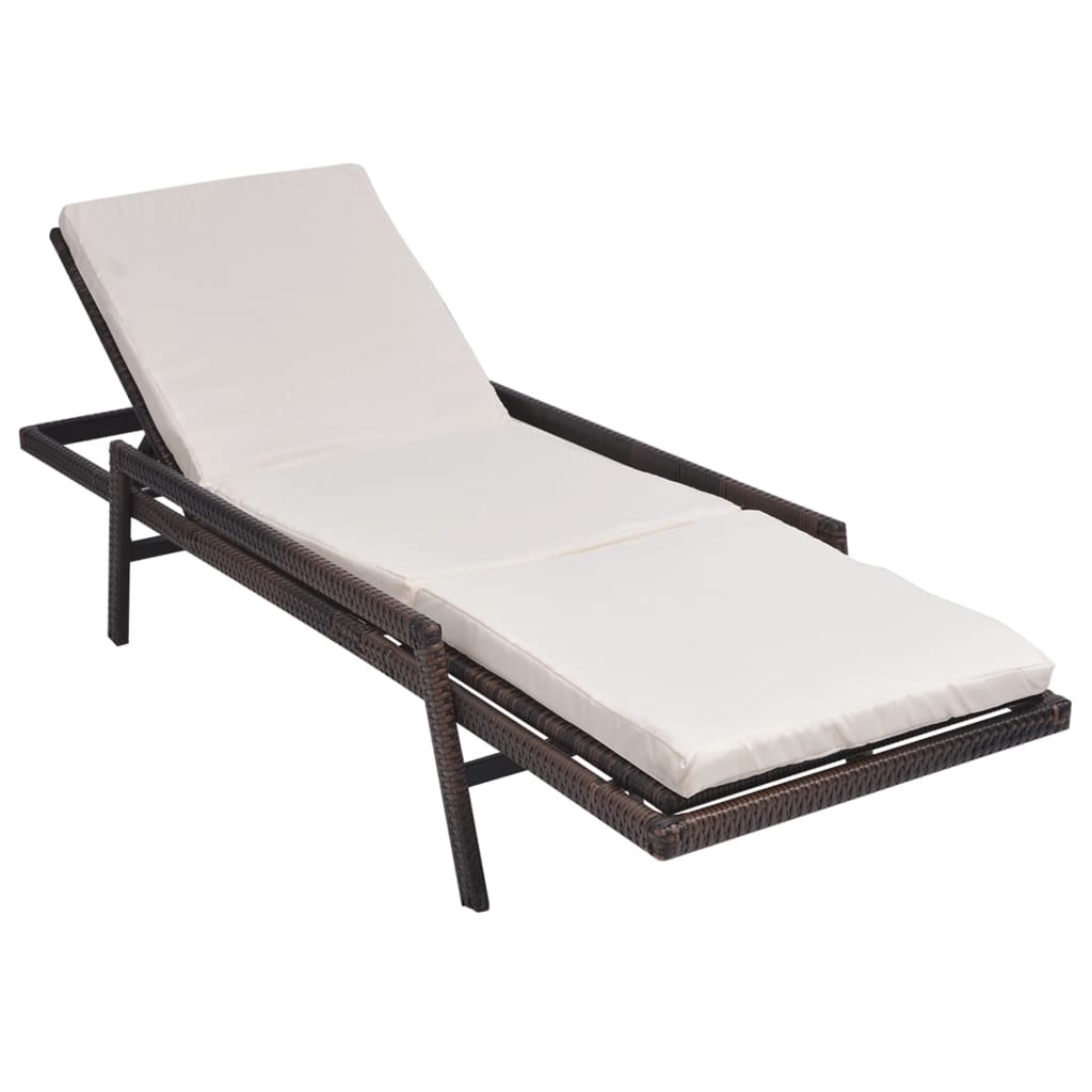 Bain de soleil avec coussin poly rotin marron