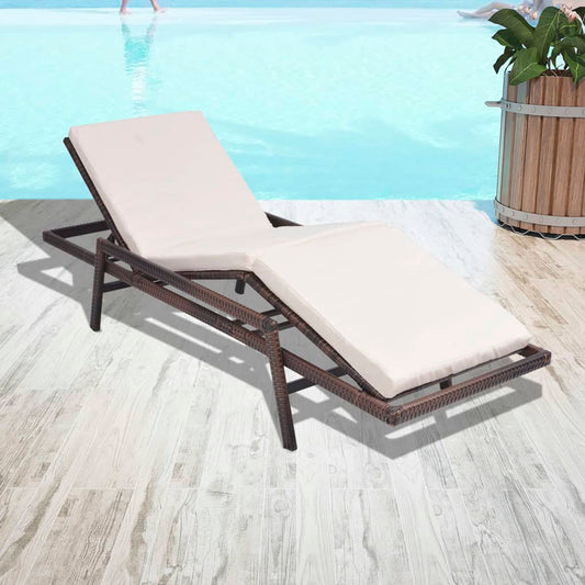 Bain de soleil avec coussin poly rotin marron