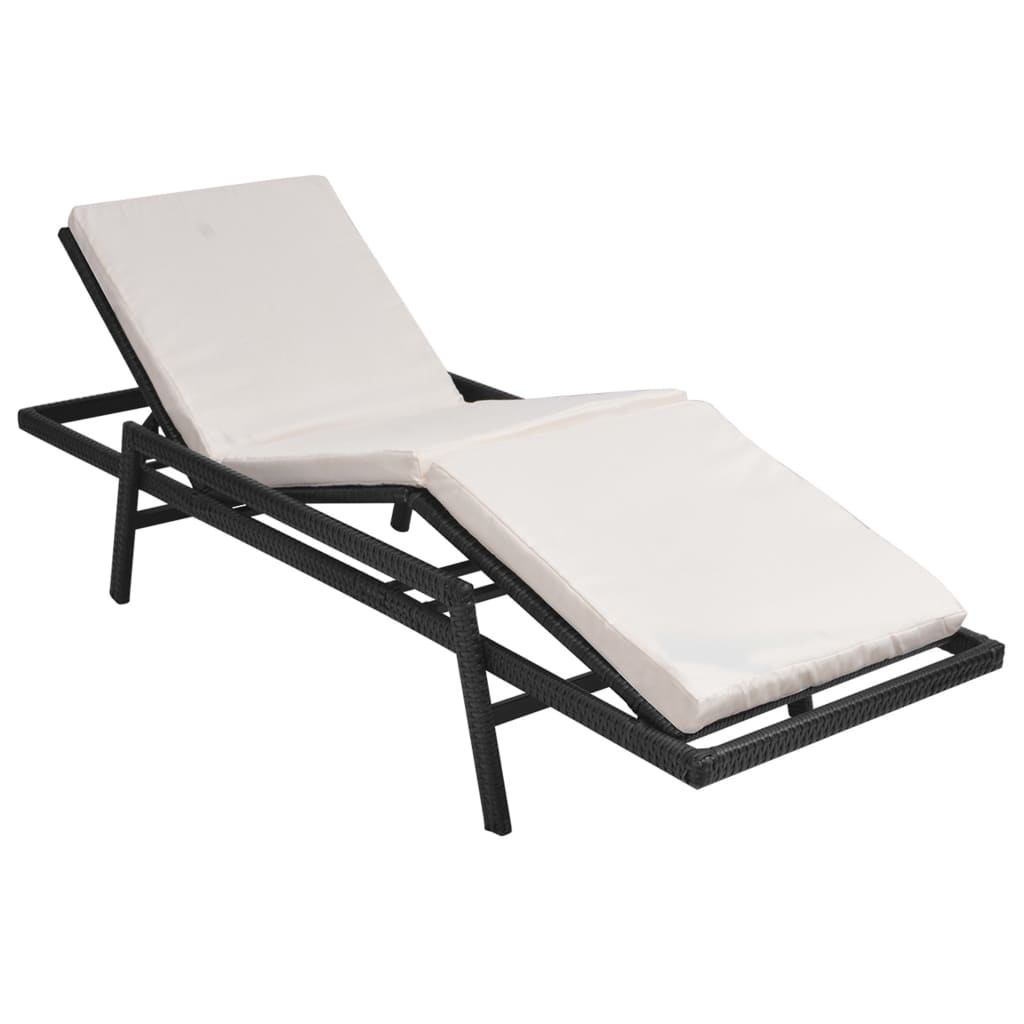 Bain de soleil avec coussin poly rotin noir