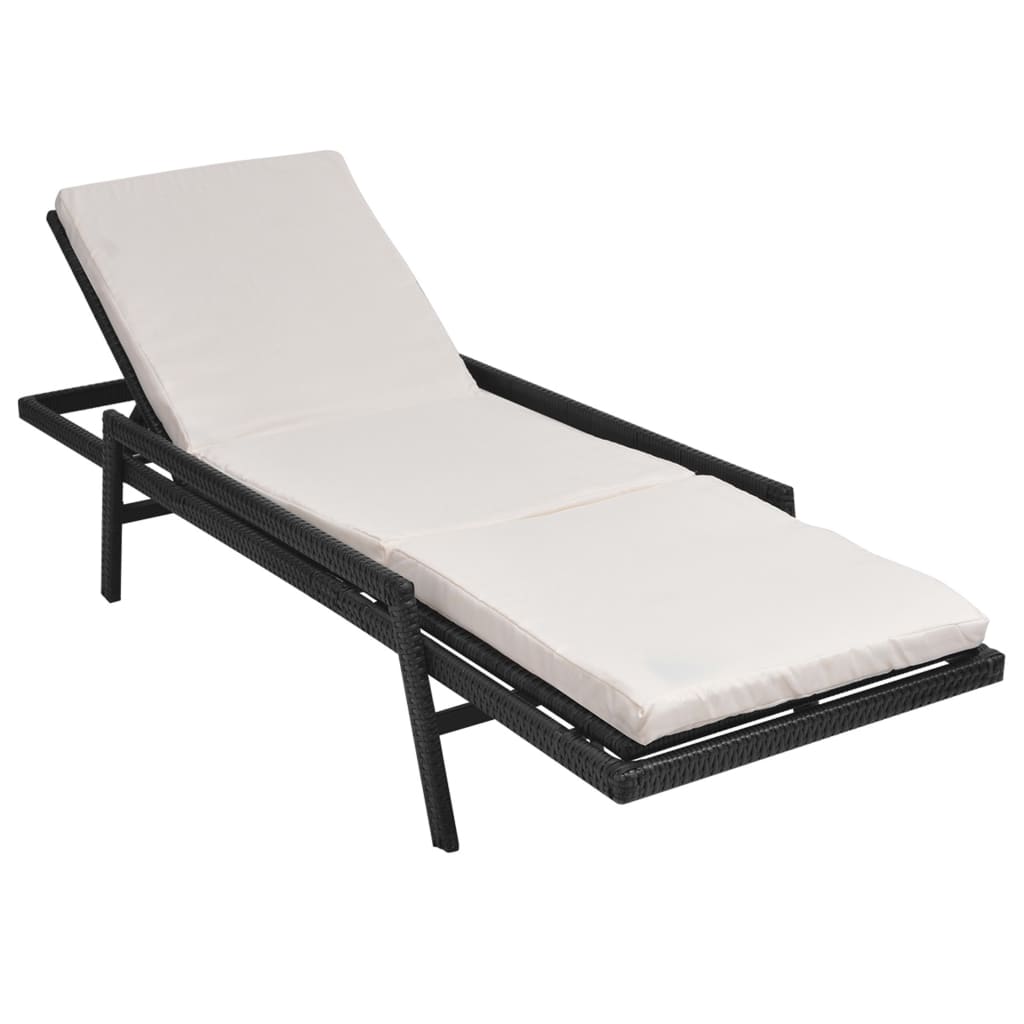 Bain de soleil avec coussin poly rotin noir