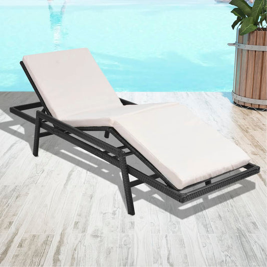 Bain de soleil avec coussin poly rotin noir