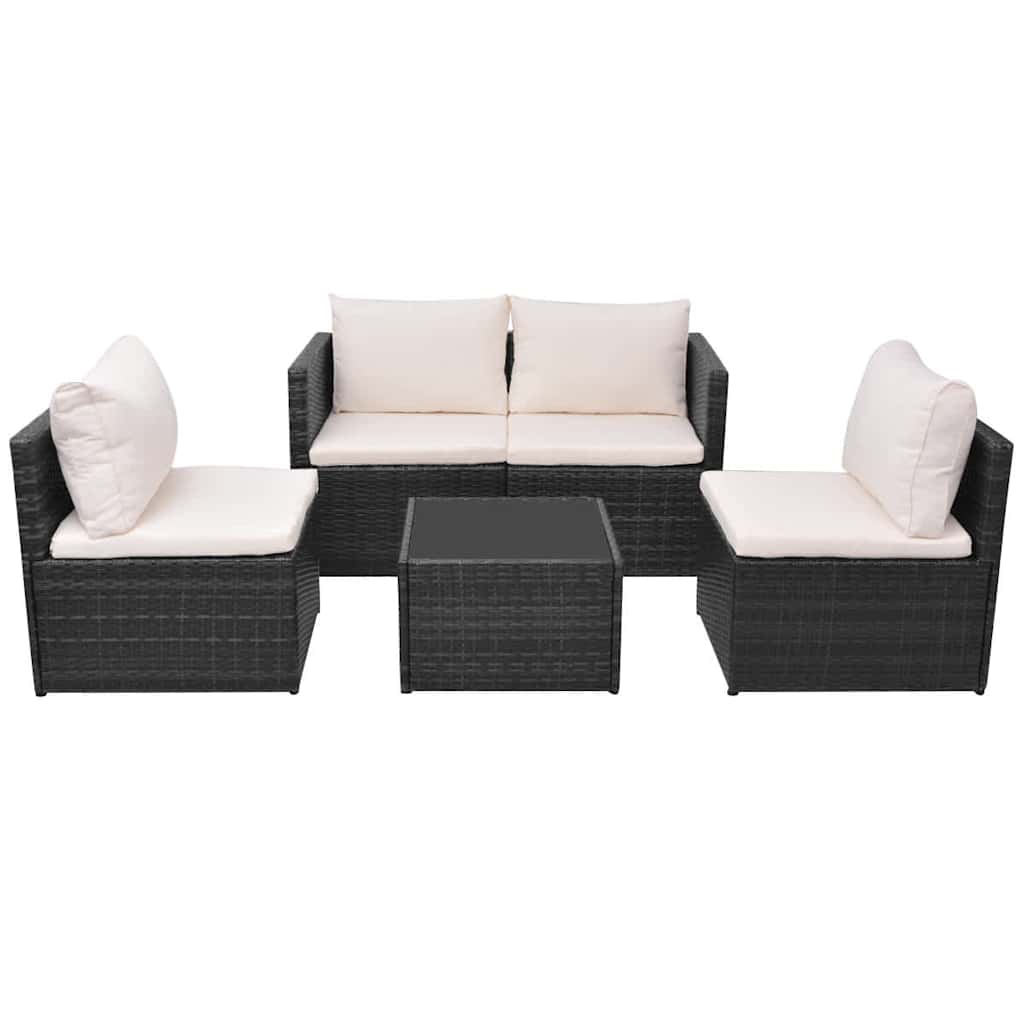 5-tlg. Garten-Lounge-Set mit Auflagen Poly Rattan Schwarz