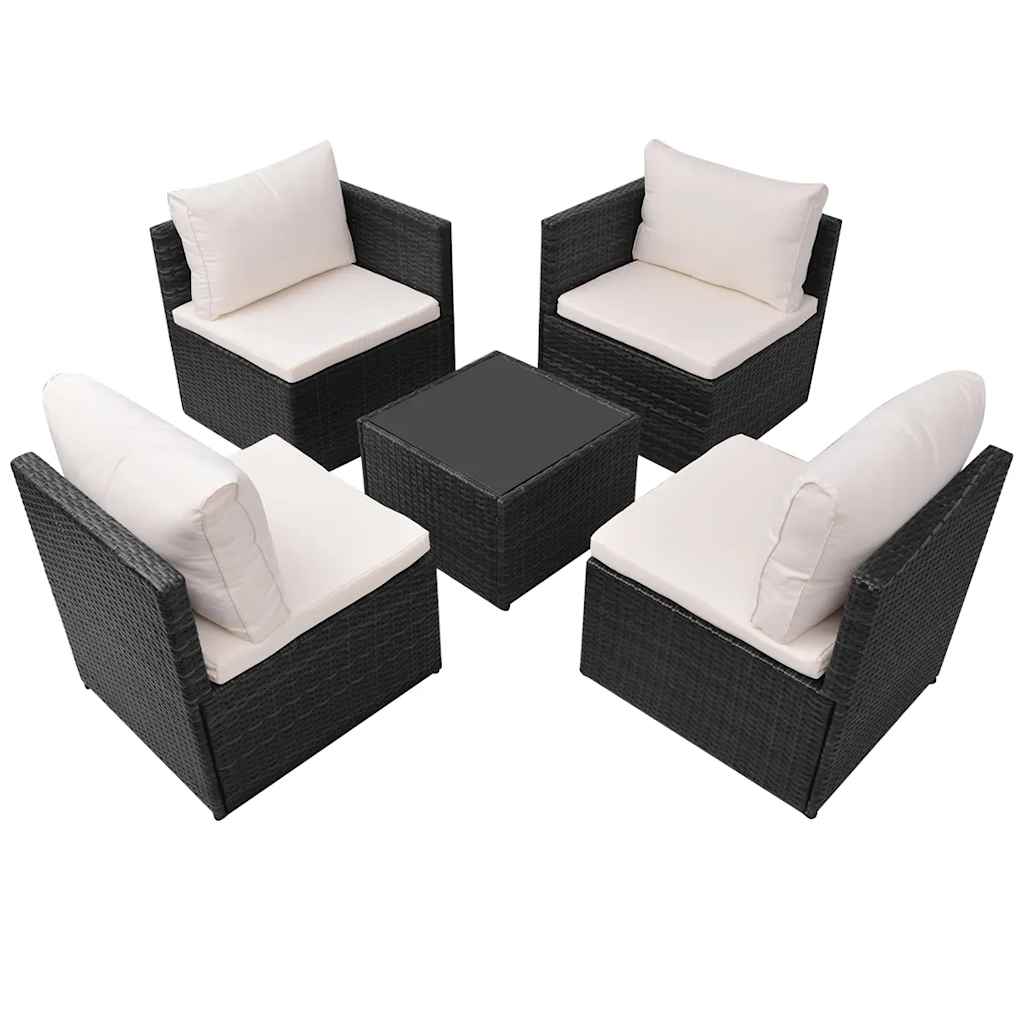 5-tlg. Garten-Lounge-Set mit Auflagen Poly Rattan Schwarz