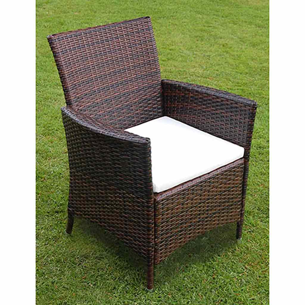 7-tlg. Garten-Essgruppe mit Auflagen Poly Rattan Braun