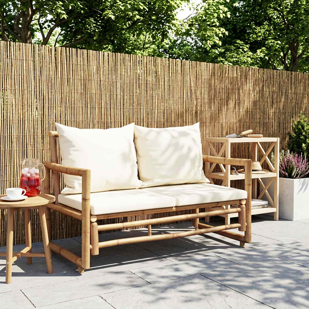 2-Sitzer Gartensofa mit Polstern Bambus