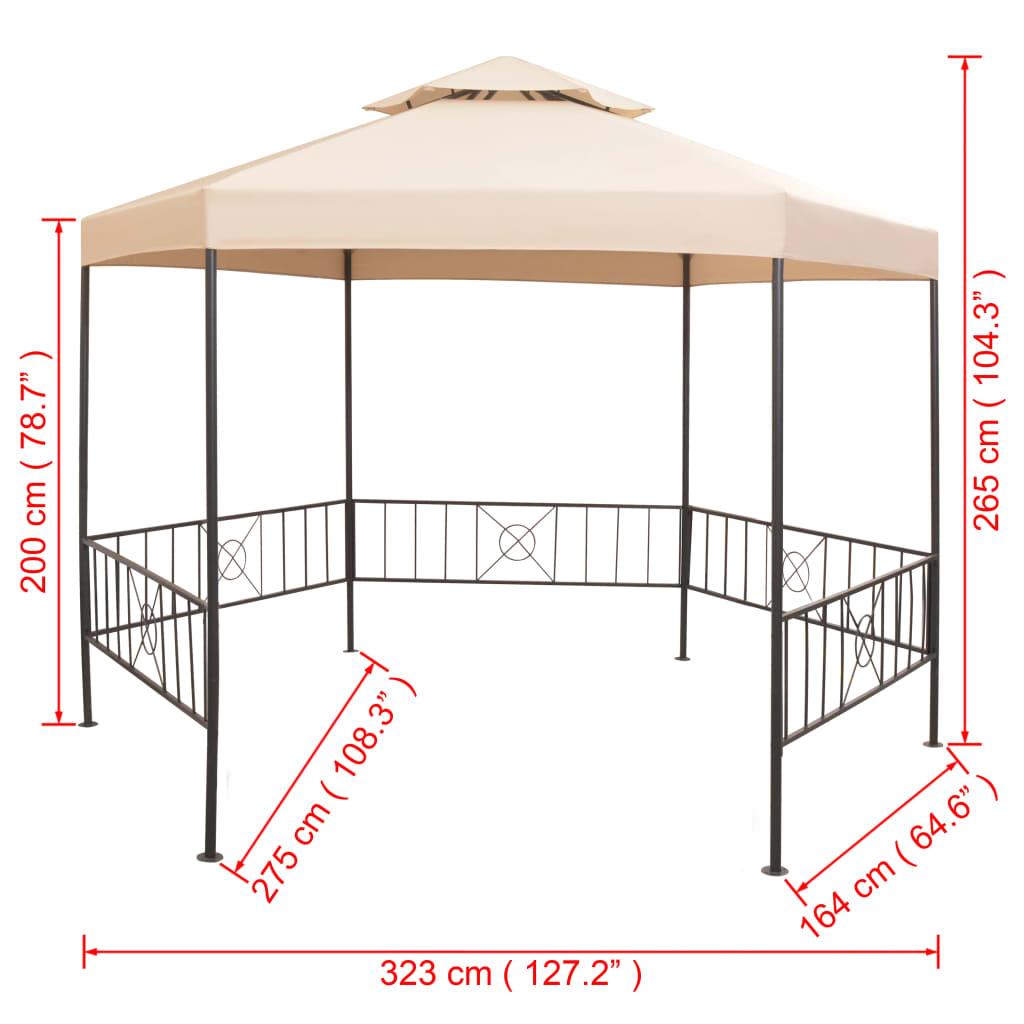 Tente de réception pavillon de jardin hexagonal beige 323x265 cm