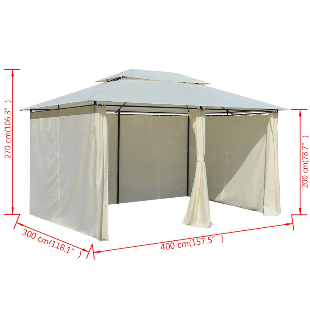 Pavillon de jardin avec rideaux 4x3 m blanc