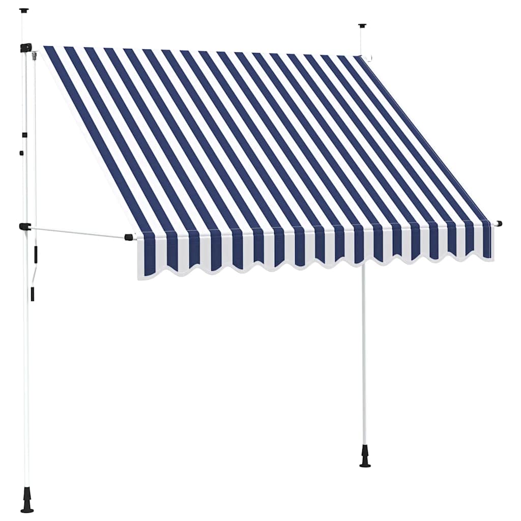 Einziehbare Markise Handbetrieben 250 cm Blau/Weiß Gestreift