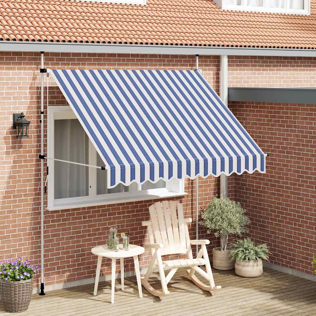 Einziehbare Markise Handbetrieben 250 cm Blau/Weiß Gestreift