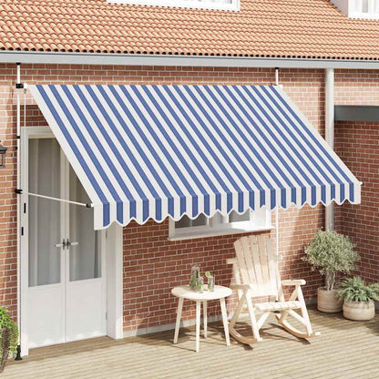 Einziehbare Markise Handbetrieben 350 cm Blau/Weiß Gestreift