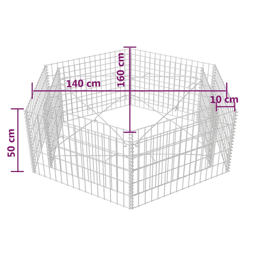 Jardinière surélevée hexagonale en gabion 160×140×50 cm