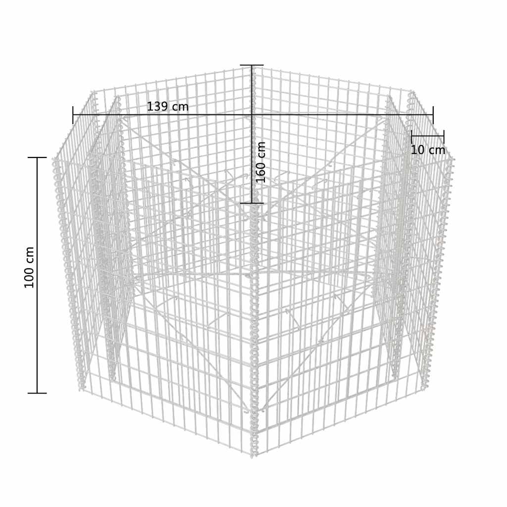 Sechseckiges Gabionen-Hochbeet 160×140×100 cm