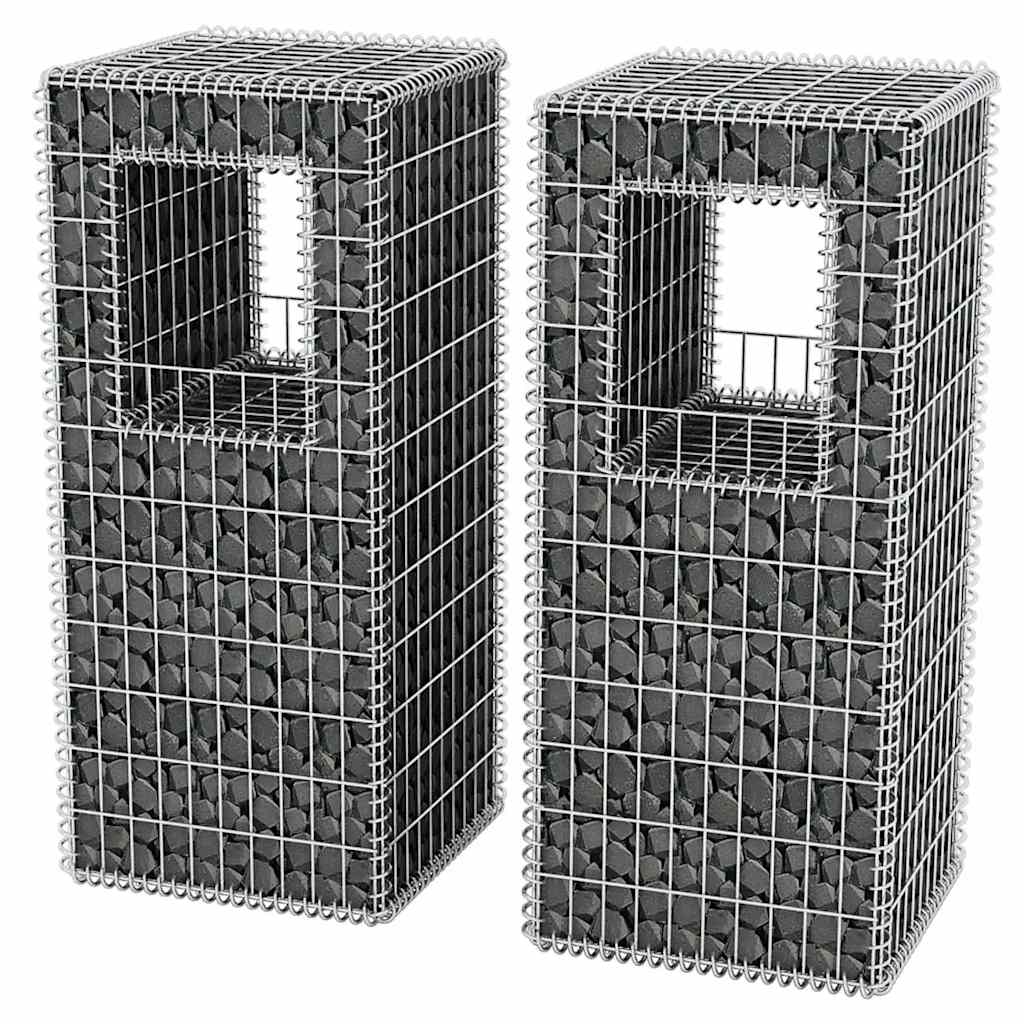 Gabionenkorb Pfosten/Pflanzkasten 2 Stk. Stahl 50×50×120 cm
