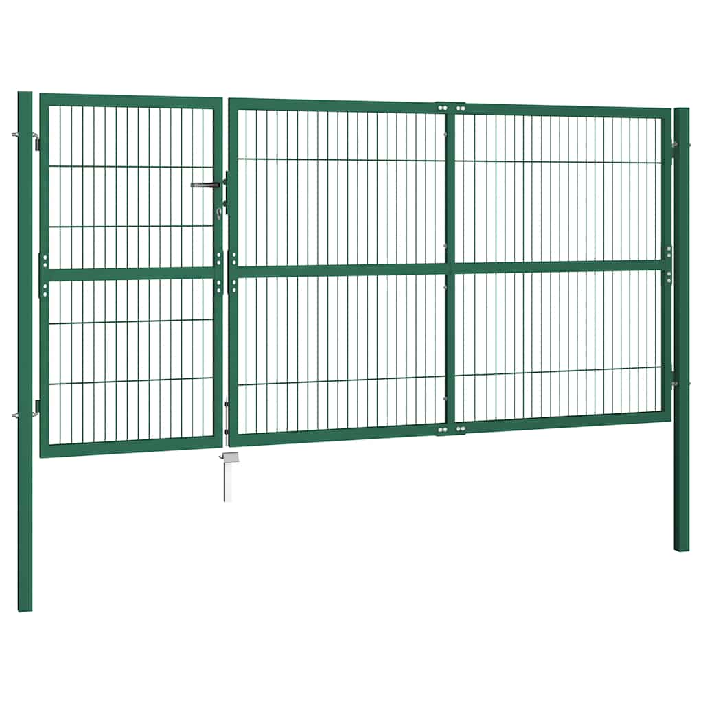 Gartentor mit Pfosten 350x140 cm Stahl Grün
