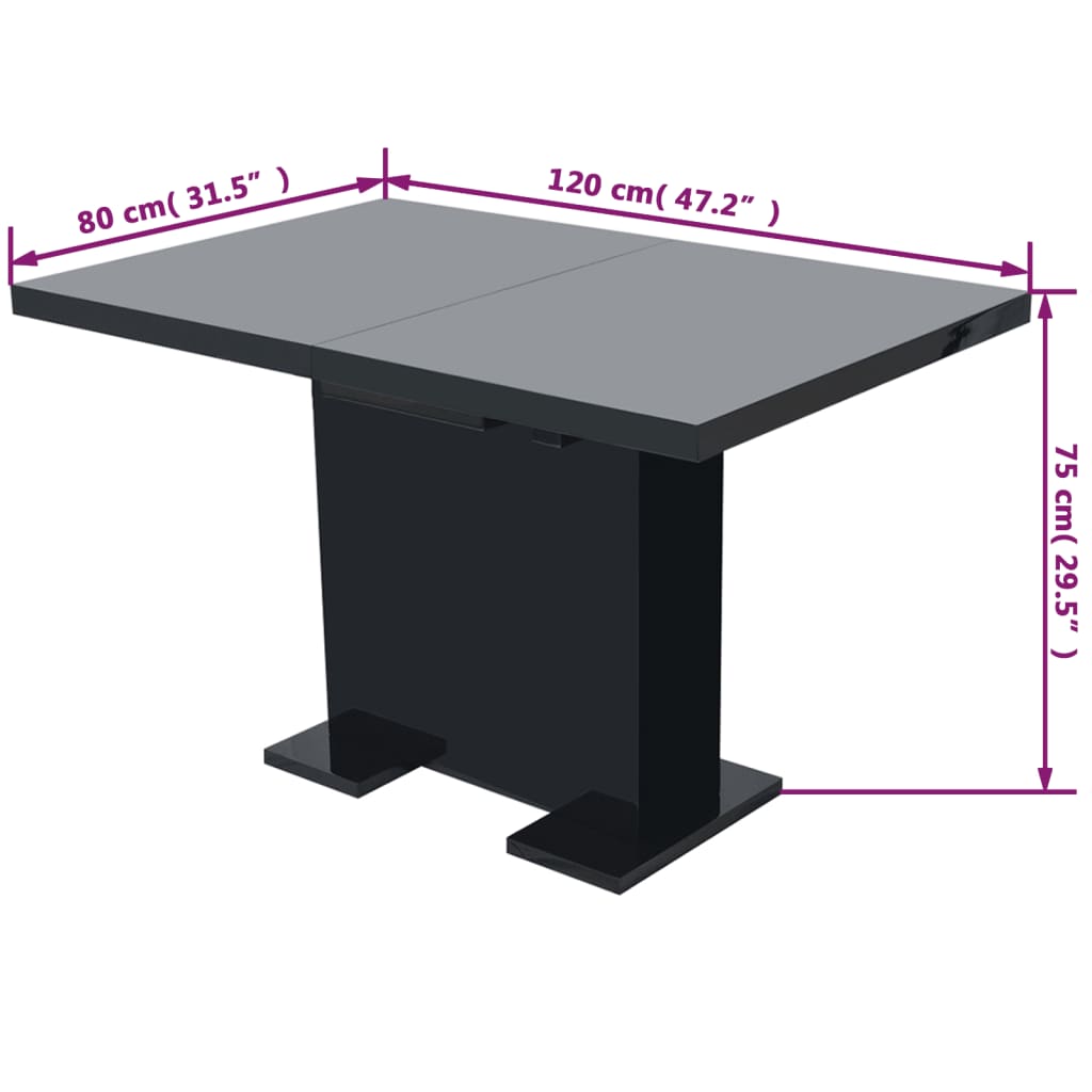 Extendable dining table in high-gloss black
