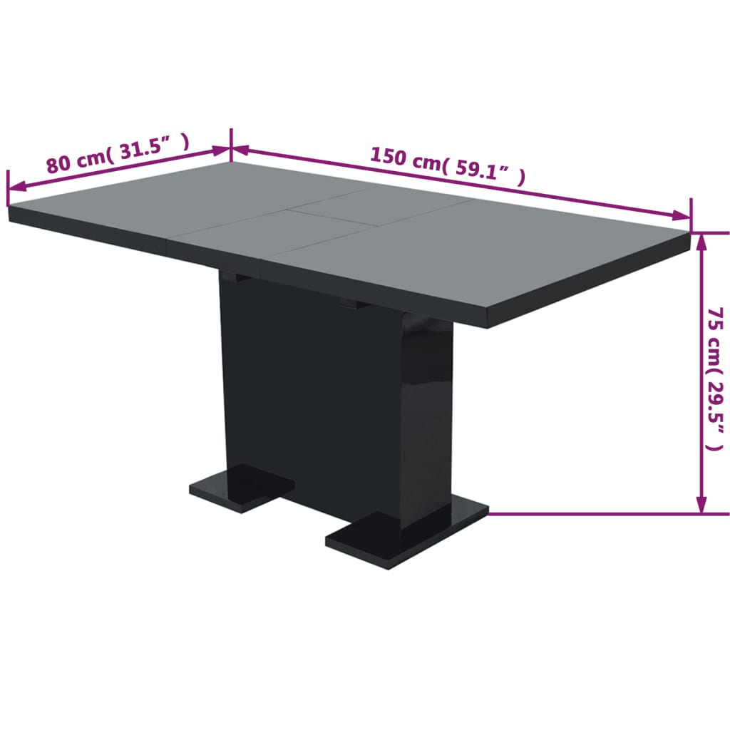 Extendable dining table in high-gloss black