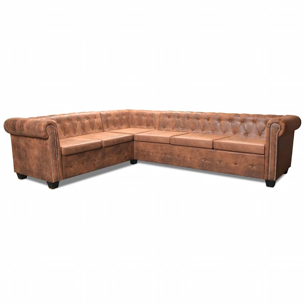 Chesterfield-Ecksofa 6-Sitzer Kunstleder Braun