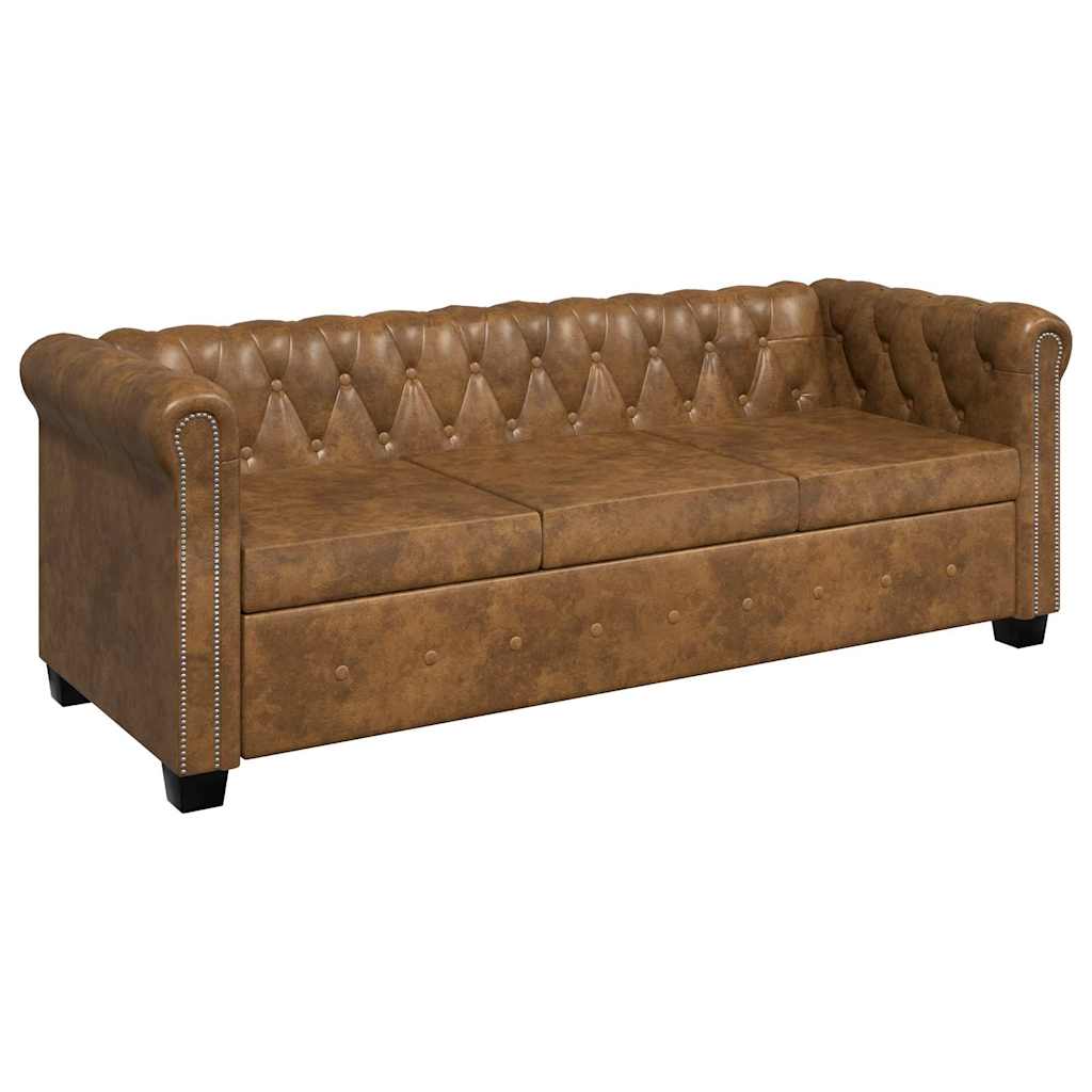Chesterfield-Sofa 3-Sitzer Kunstleder Braun