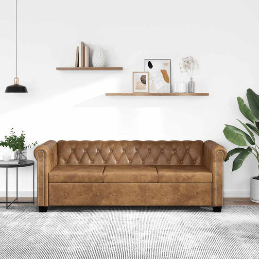 Chesterfield 3-seater sofa in brown faux leather