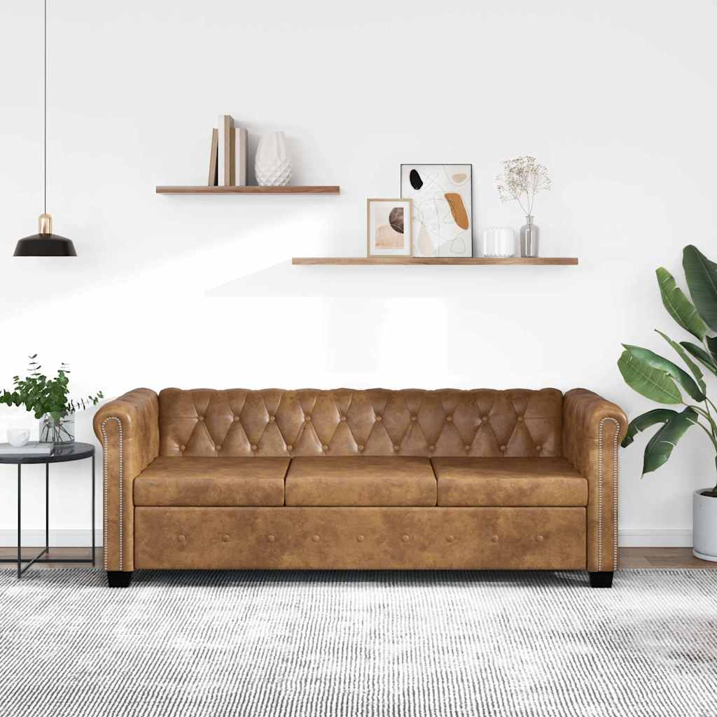 Chesterfield-Sofa 3-Sitzer Kunstleder Braun