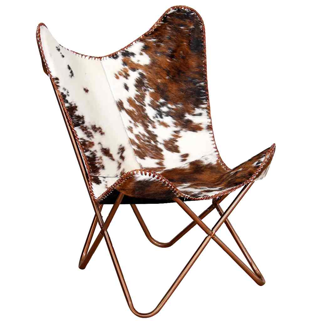 Butterfly-Sessel Braun und Weiß Echtes Kuhfell