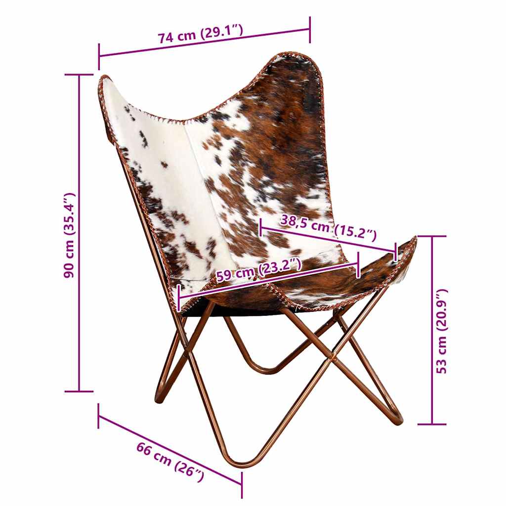 Butterfly-Sessel Braun und Weiß Echtes Kuhfell