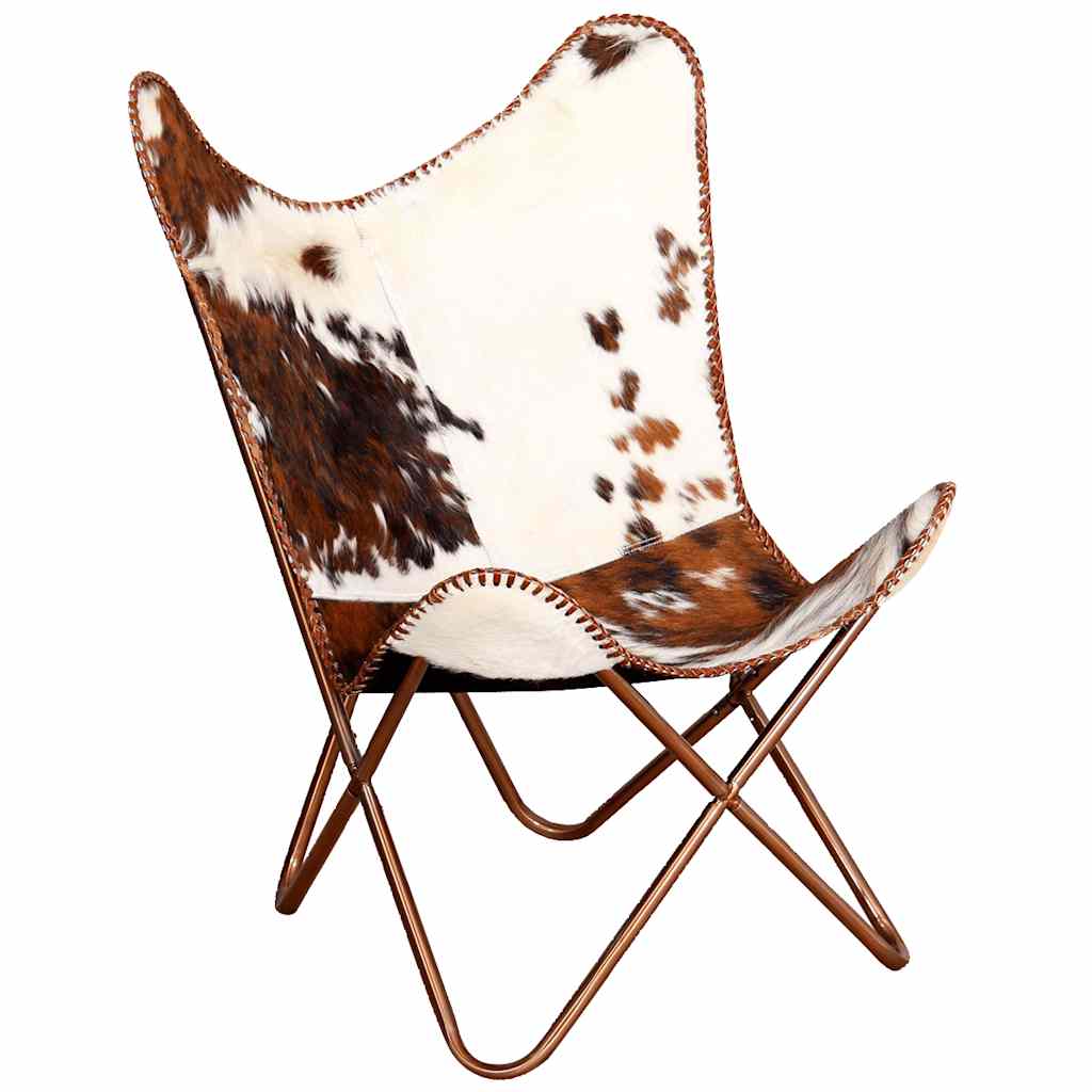 Butterfly-Sessel Braun und Weiß Echtes Kuhfell