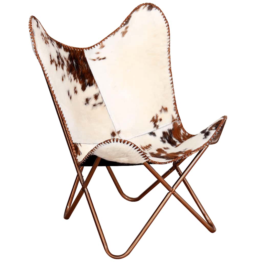 Butterfly-Sessel Braun und Weiß Echtes Kuhfell