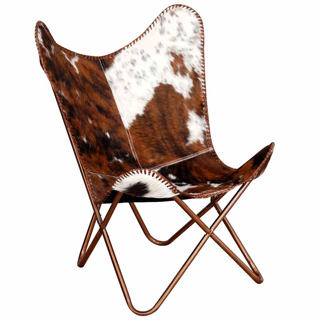 Butterfly-Sessel Braun und Weiß Echtes Kuhfell