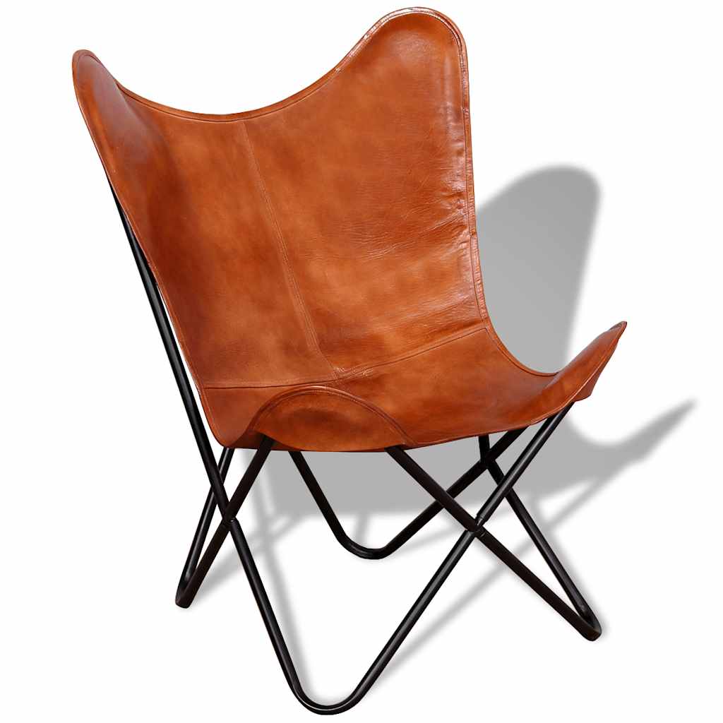 Chaise papillon en cuir véritable marron