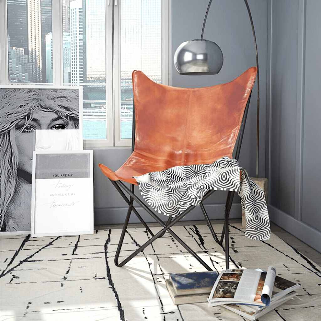 Chaise papillon en cuir véritable marron