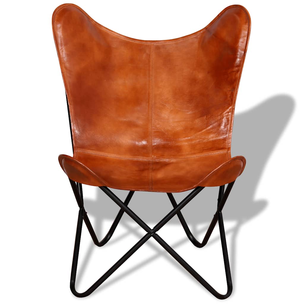 Chaise papillon en cuir véritable marron
