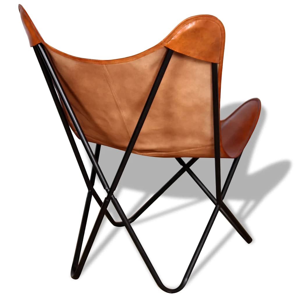 Chaise papillon en cuir véritable marron