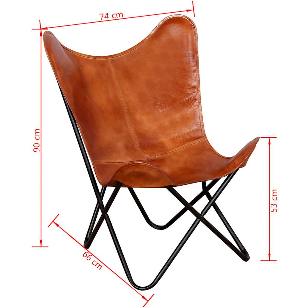 Chaise papillon en cuir véritable marron