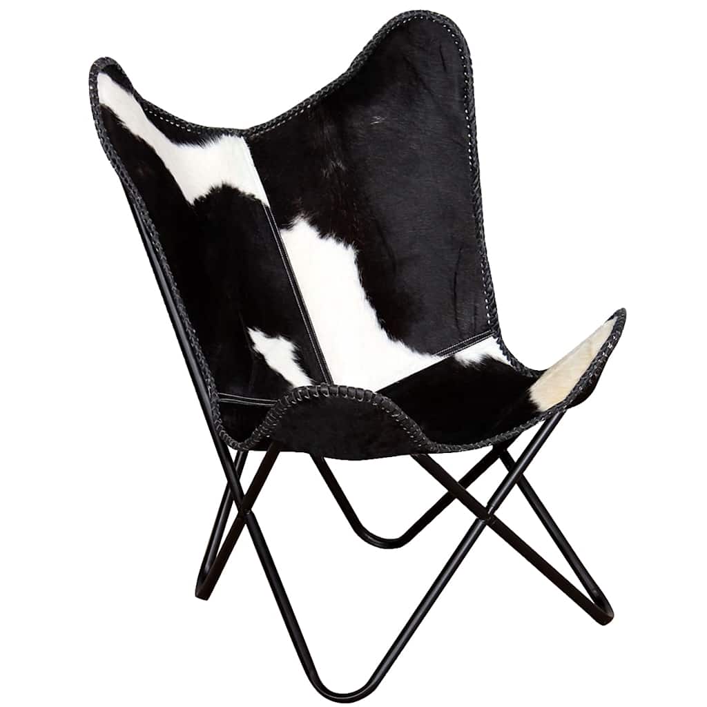 Butterfly-Sessel Schwarz und Weiß Echtes Kuhfell
