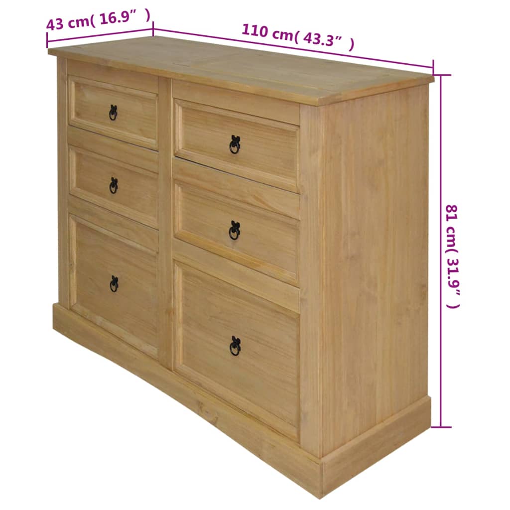 Buffet en pin de style mexicain 110x43x81 cm