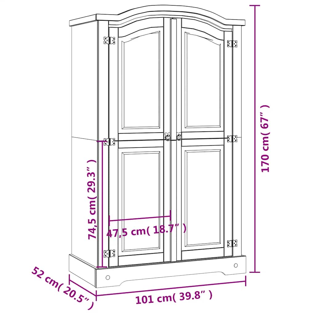 Wardrobe Mexican style pinewood 2 doors