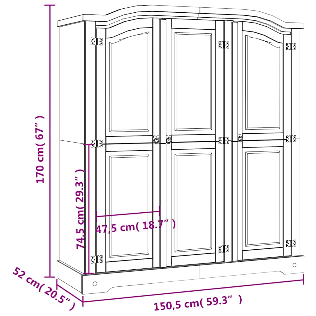Wardrobe Mexican style pinewood 3 doors