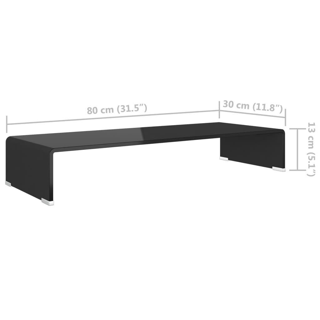 Table TV/rehausseur d'écran en verre noir 80x30x13 cm