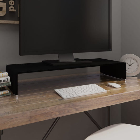 Table TV/rehausseur d'écran en verre noir 80x30x13 cm